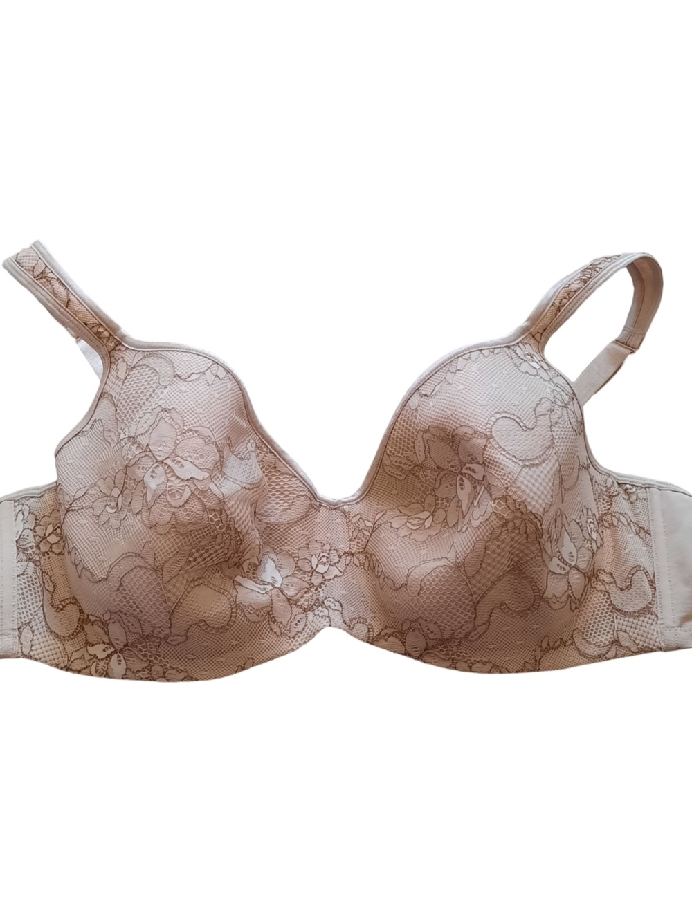 Cacique Lace-Overlay T-Shirt Bra - Light Beige
